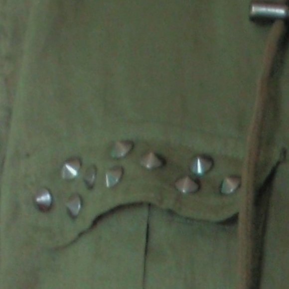NEW OLIVE GREEN LINEN STUDDED ANORAK VEST L - Picture 10 of 10